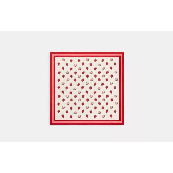 NWT Coach CAP58 Retro Strawberry Print Silk Square Scarf Chalk/Red CAP58 - Picture 1 of 4